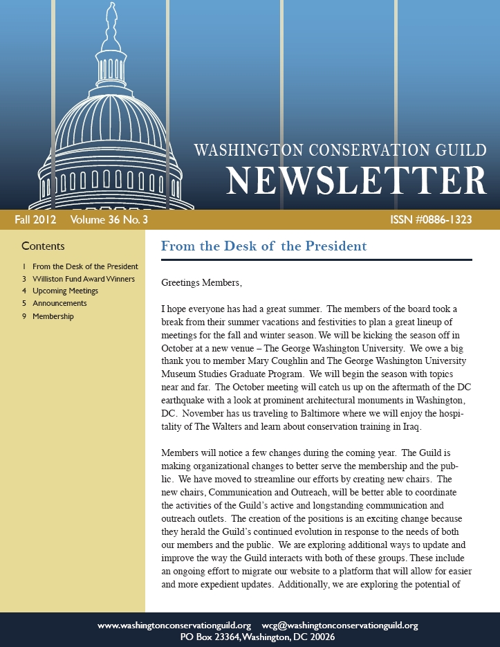 First page of a WCG newsletter