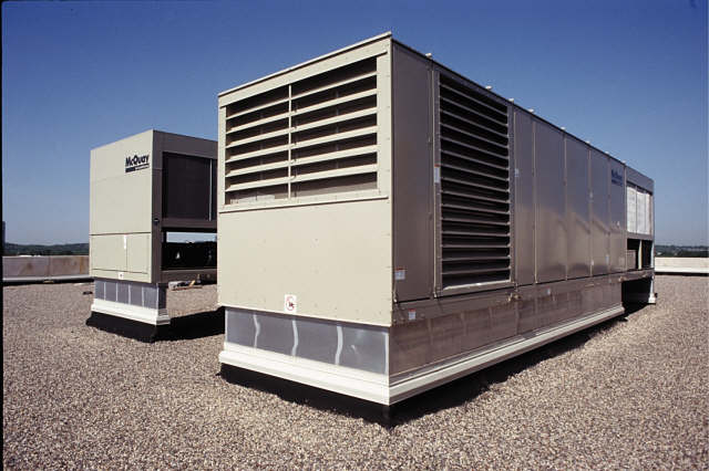 Large HVAC units on the roof of an institution