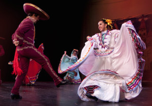 Two people dancing in native costume