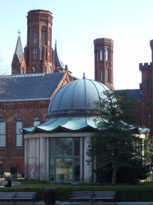 Entrance to the Ripey Center with the Smithsonian Castle in the background.