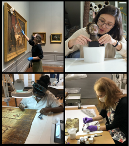 Collage of four productive conservators working on cultural heritage
