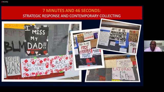 Title slide featuring images of hand-written posters and messages. Cards read "Protect Black Women", "I miss my dad!!", "No Justice, No Peace, Black Lives Matter" among other sentiments.