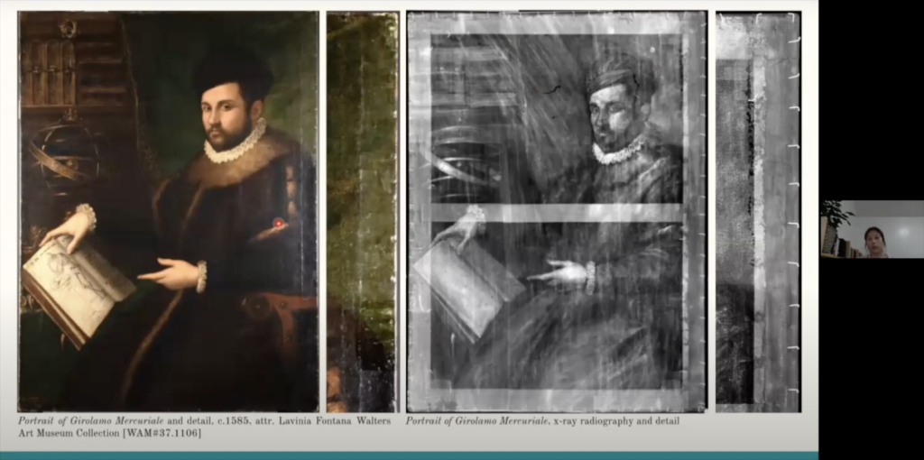 Portrait of Girolamo Mercuriale, overall and detail, compared to x-radiography, overall and detail. (Credit: Hae Min Park)
