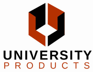 Orange and black abstract image of a box with text reading University Products below