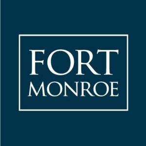 Fort Monroe logo consisting of the text "Fort Monroe" in white, capital letters within a white square on a dark blue background.