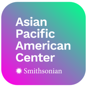 Square logo with rainbow background and white text reading "Asian Pacific American Center / Smithsonian"