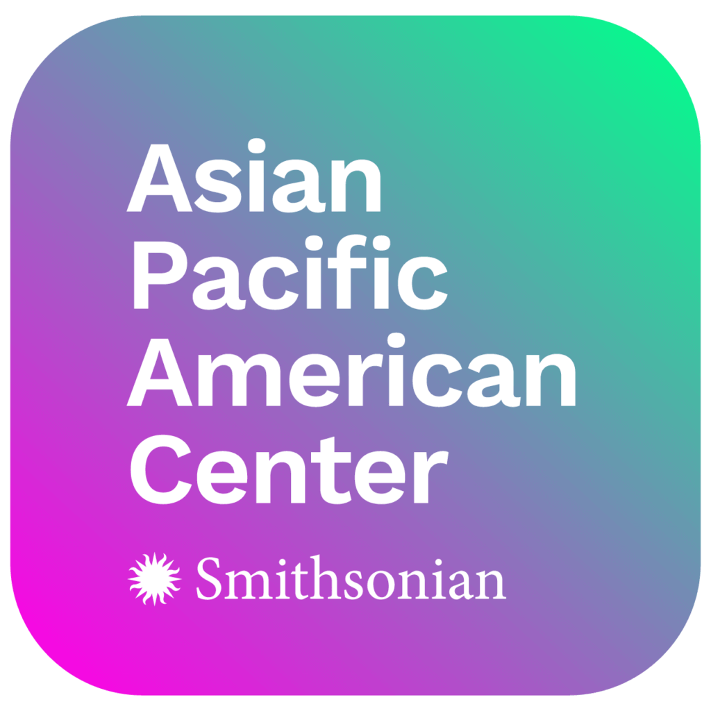 Square logo with rainbow background and white text reading "Asian Pacific American Center / Smithsonian"