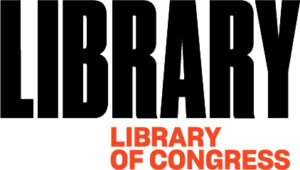 Library of Congress logo with the large word "LIBRARY" in back and the words "Library of Congress" smaller in red below.