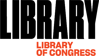 Library of Congress logo with the large word "LIBRARY" in back and the words "Library of Congress" smaller in red below.